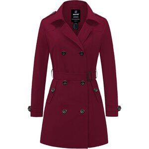 Women's Wine Red  Waterproof Trench Coat Classic Lapel Outerwear Coat with Belt